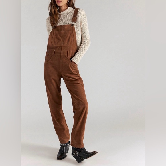 NWT $598 Free People Ziggy Suede Overalls 🤎 Size XS 🌾 Roasted Chestnut Brown - Picture 3 of 11